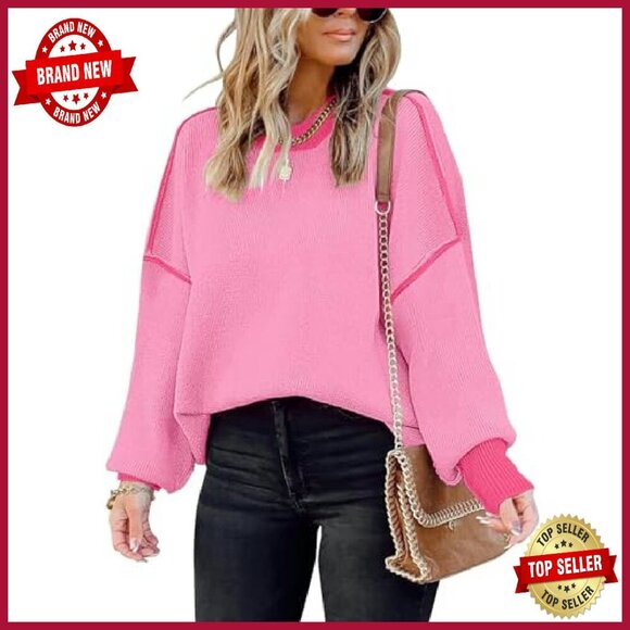 Oversized Batwing Sleeve Pullover Sweater Viscose Nylon Knit - Picture 2 of 8